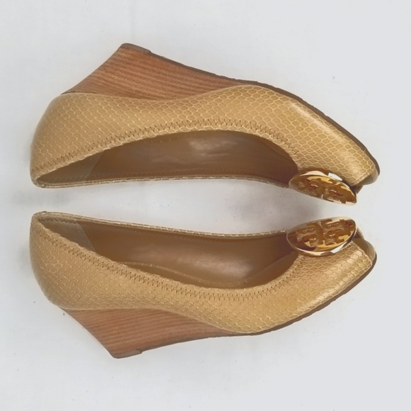 Tory Burch Leather Peep Toe Wedges size 7 - Picture 4 of 8